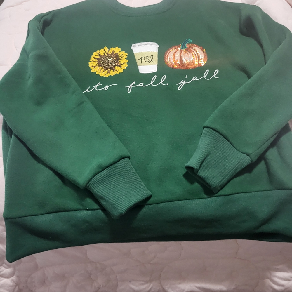 Brianna Cannon Green Fall Themed Sweatshirt